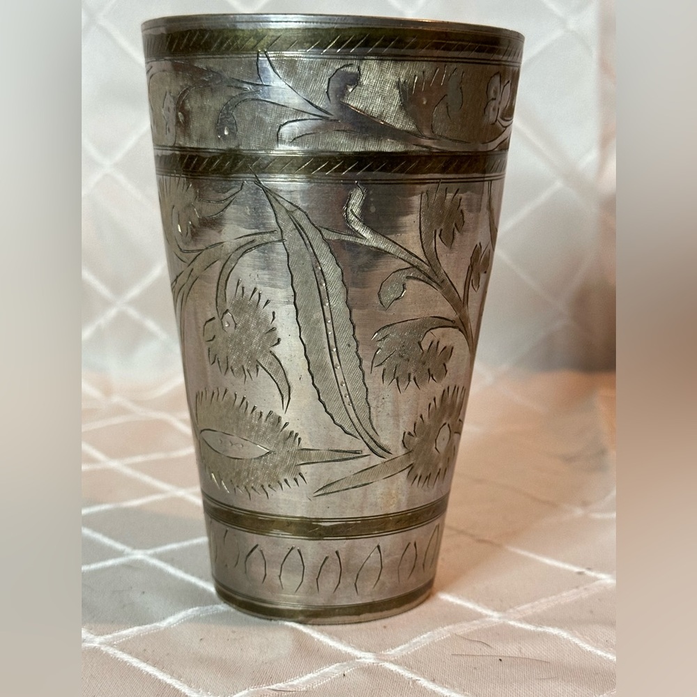 Antique Old Hand Carving Brass Unique North Indian Lassi Milk Glass/Tumb…